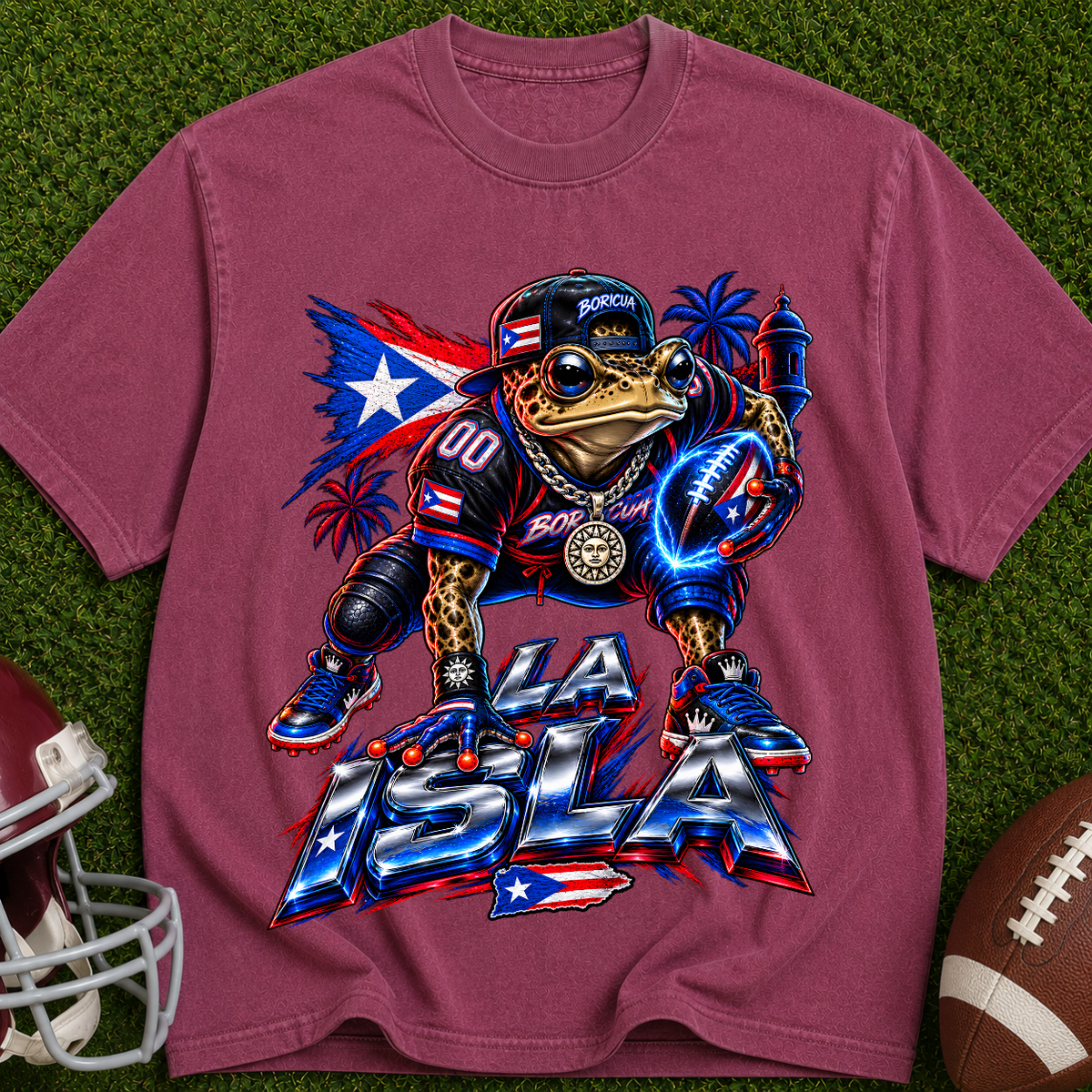 Puerto Rican Football Frog Graphic T-Shirt — 'Pa' lante' Retro Sports Tee