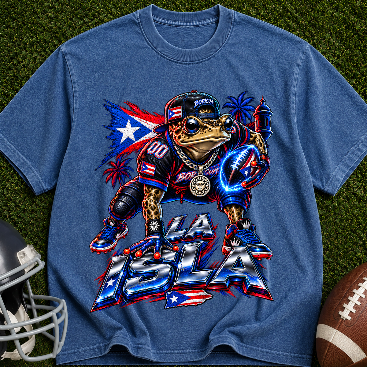 Puerto Rican Football Frog Graphic T-Shirt — 'Pa' lante' Retro Sports Tee