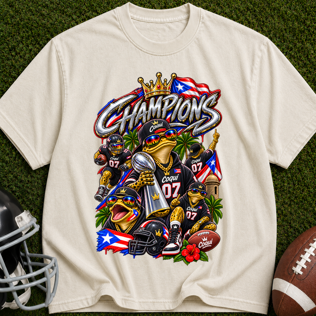 Champions Puerto Rico Football T-Shirt — Vintage Team Pride Tee
