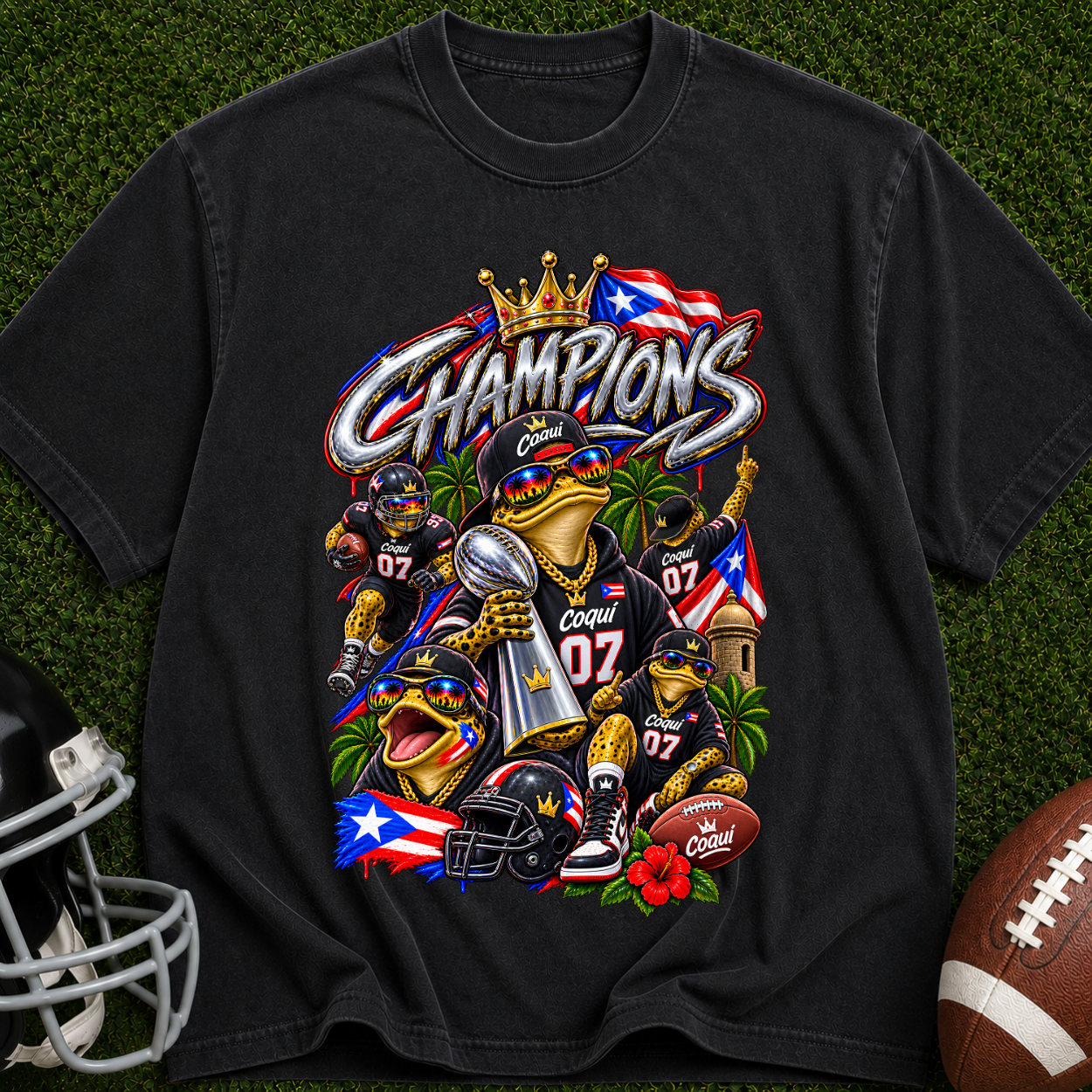 Champions Puerto Rico Football T-Shirt — Vintage Team Pride Tee