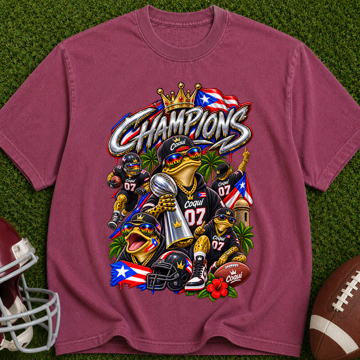 Champions Puerto Rico Football T-Shirt — Vintage Team Pride Tee