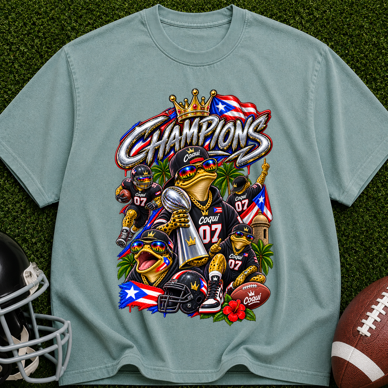 Champions Puerto Rico Football T-Shirt — Vintage Team Pride Tee