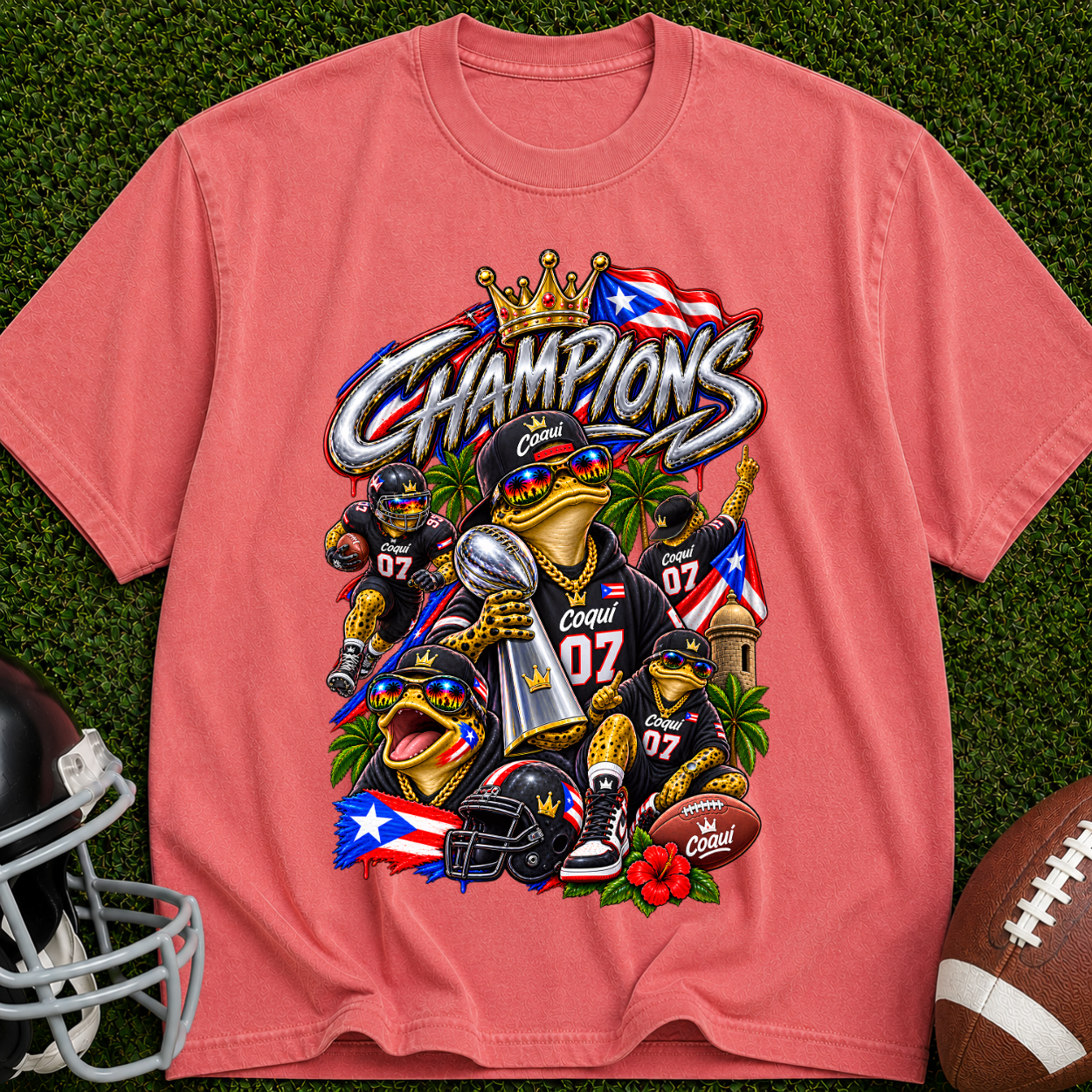 Champions Puerto Rico Football T-Shirt — Vintage Team Pride Tee