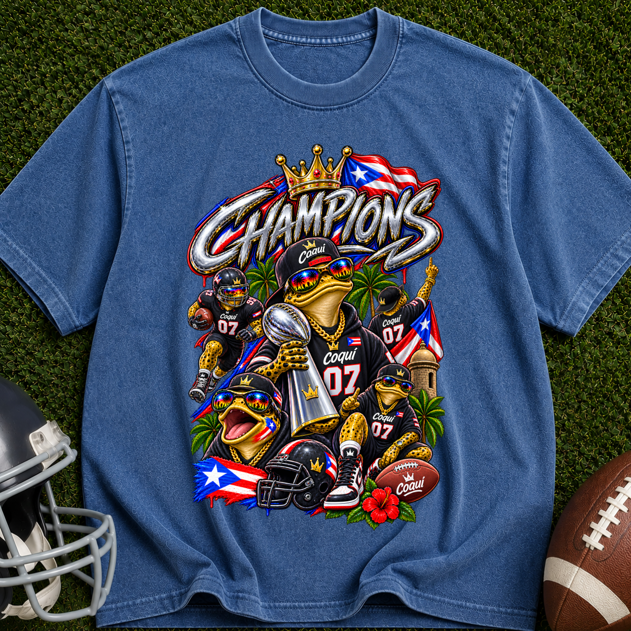 Champions Puerto Rico Football T-Shirt — Vintage Team Pride Tee