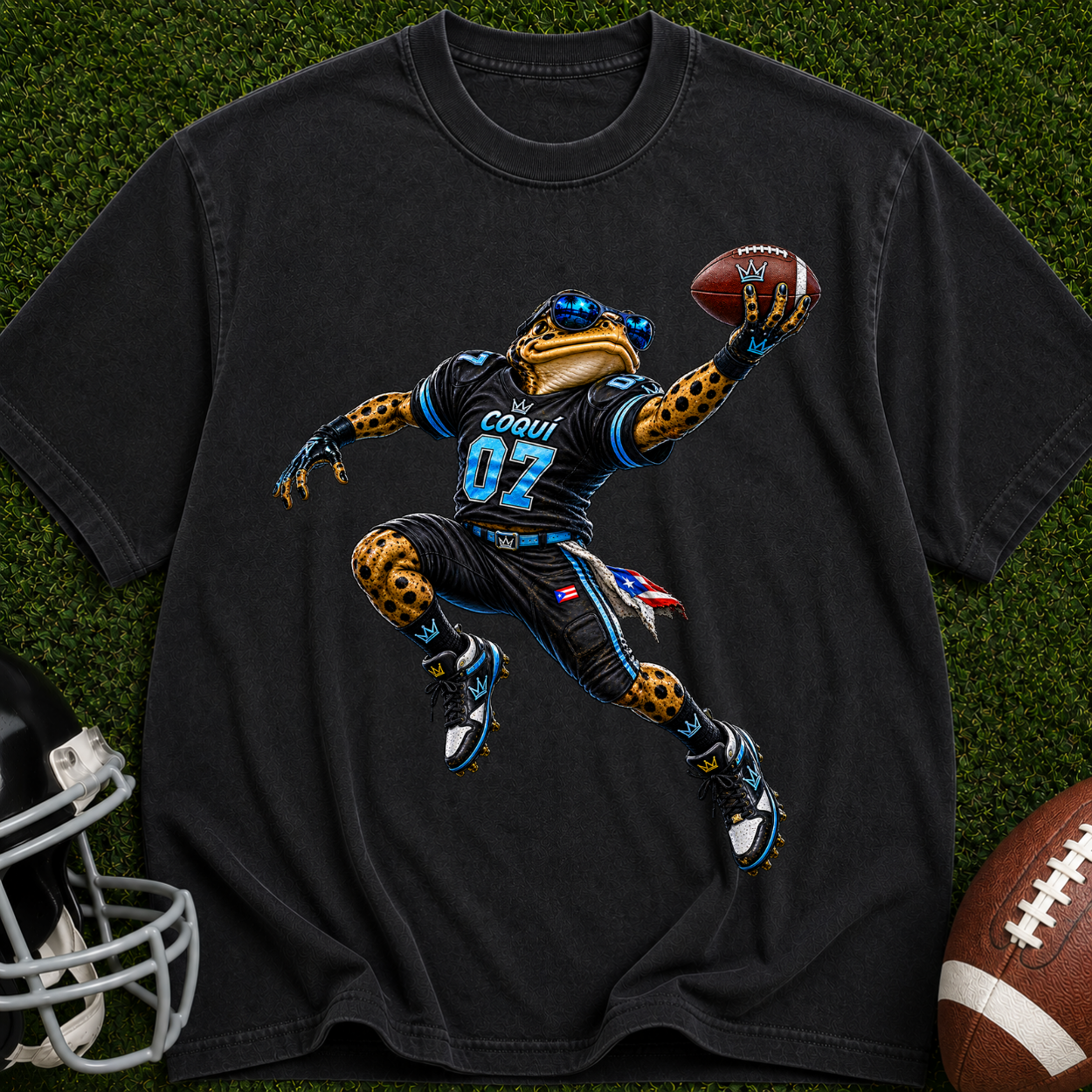 Football Frog Graphic T-Shirt — Athletic Mascot Jersey Design
