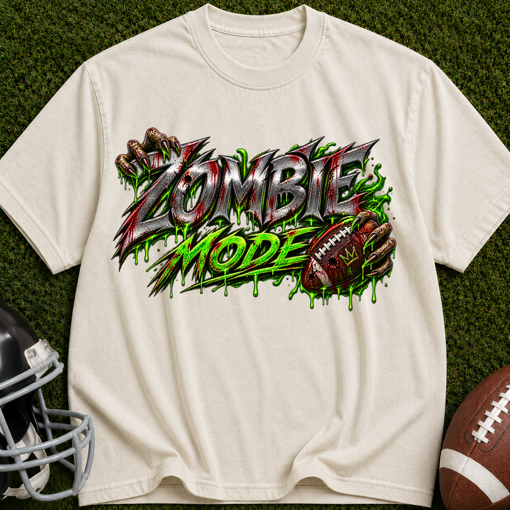 Zombie Mode T-Shirt — Graphic Horror Tee with 'Zombie Mode' Dripping Design