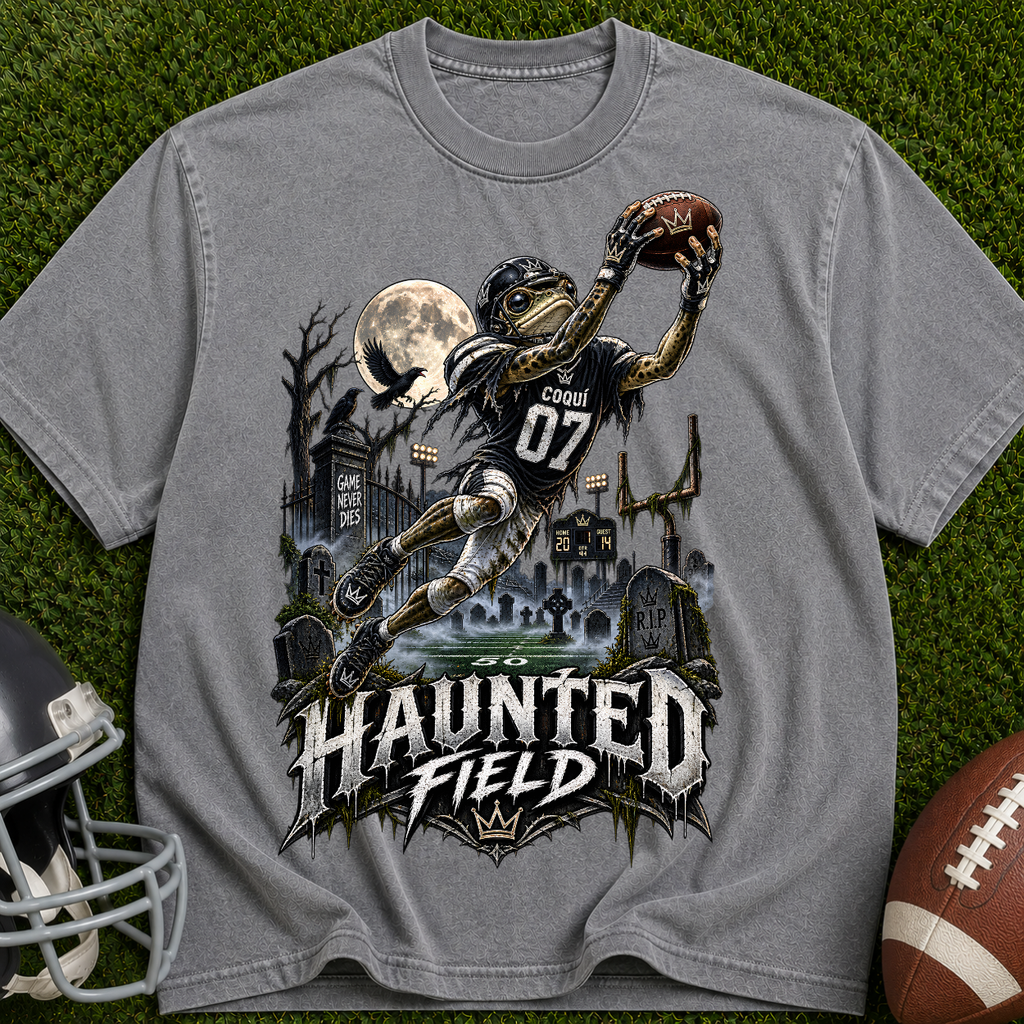 Haunted Field Football T-Shirt – Spooky Halloween Sports Tee