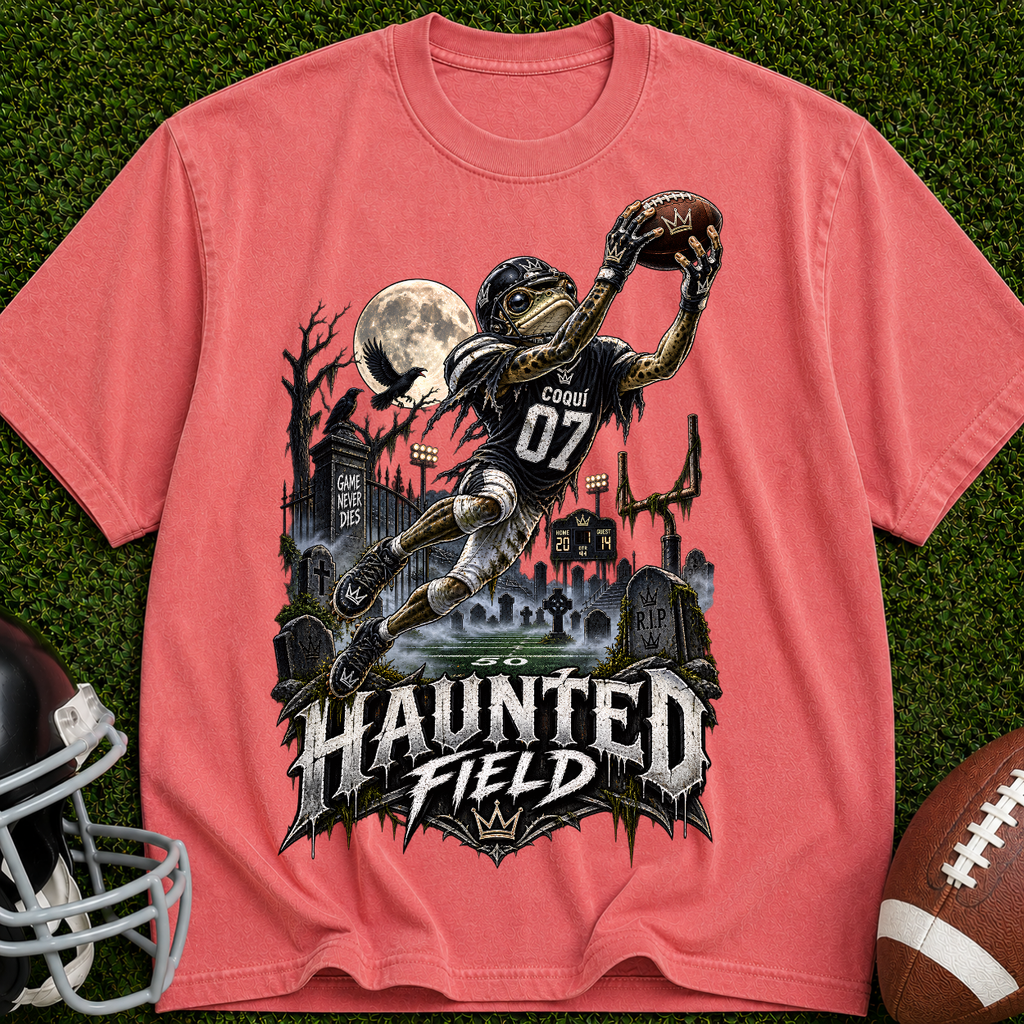 Haunted Field Football T-Shirt – Spooky Halloween Sports Tee