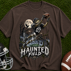 Haunted Field Football T-Shirt – Spooky Halloween Sports Tee
