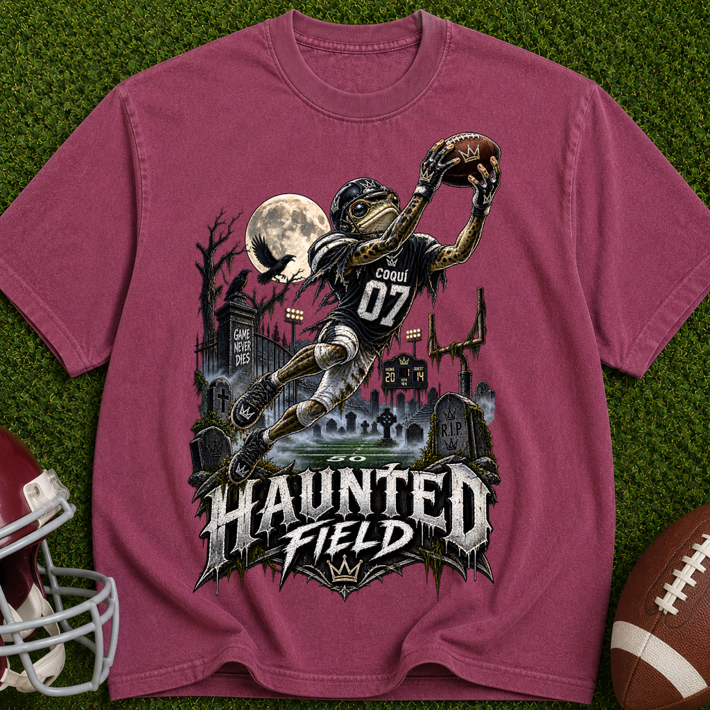 Haunted Field Football T-Shirt – Spooky Halloween Sports Tee