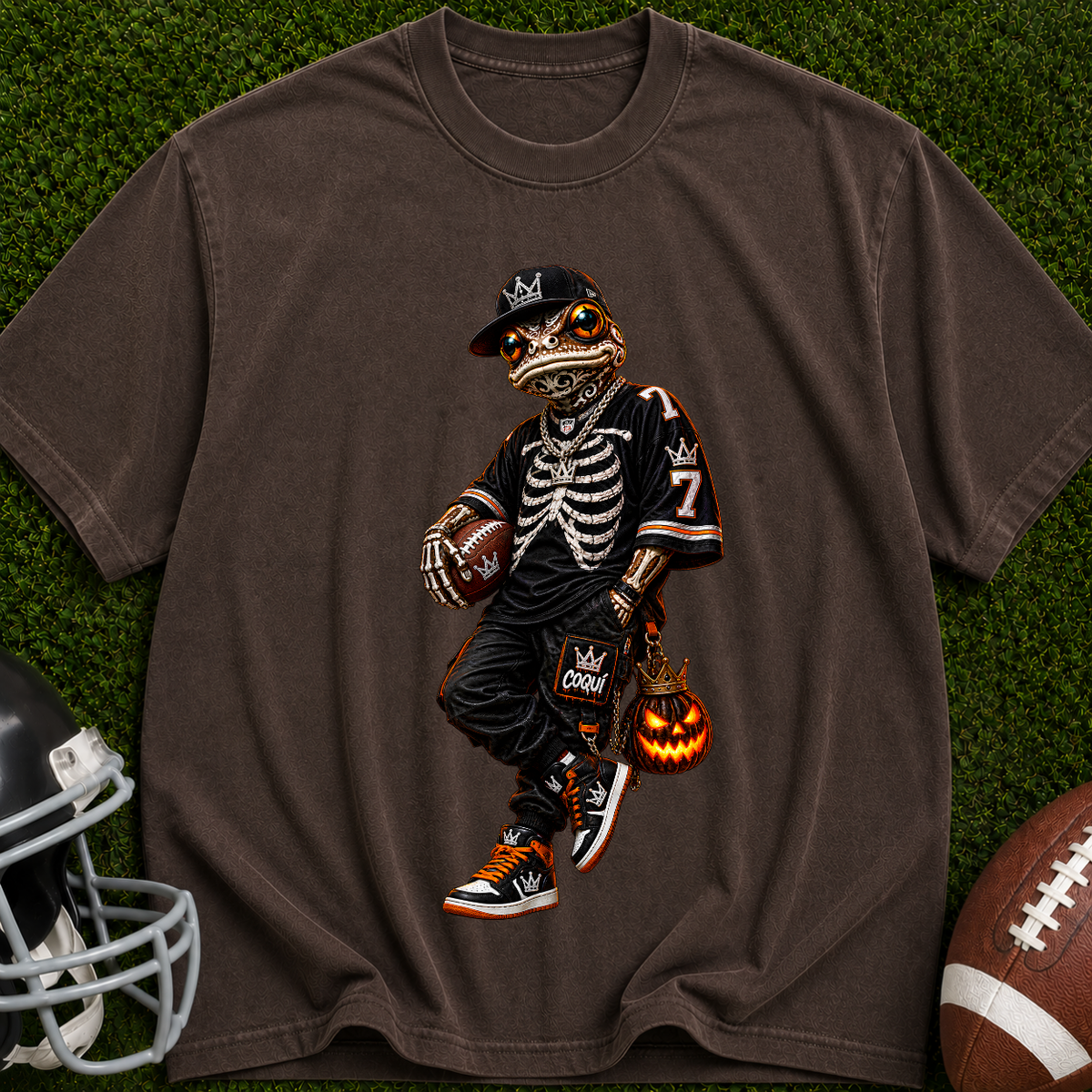 Halloween Skeleton Football Player T-Shirt — Trick-or-Treat Sports Tee