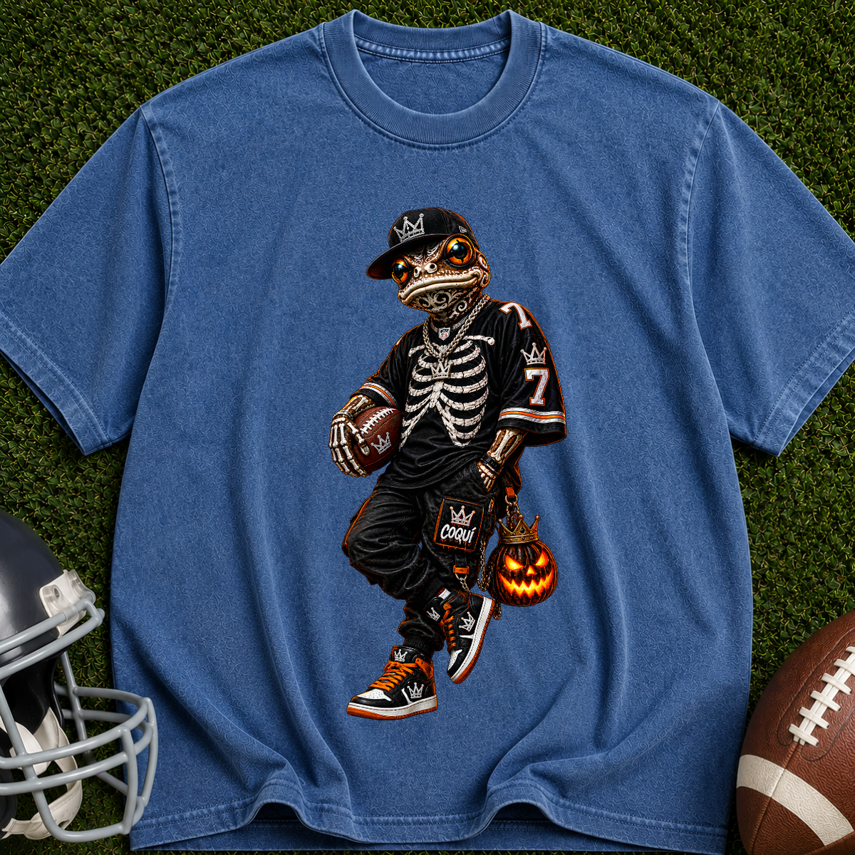 Halloween Skeleton Football Player T-Shirt — Trick-or-Treat Sports Tee