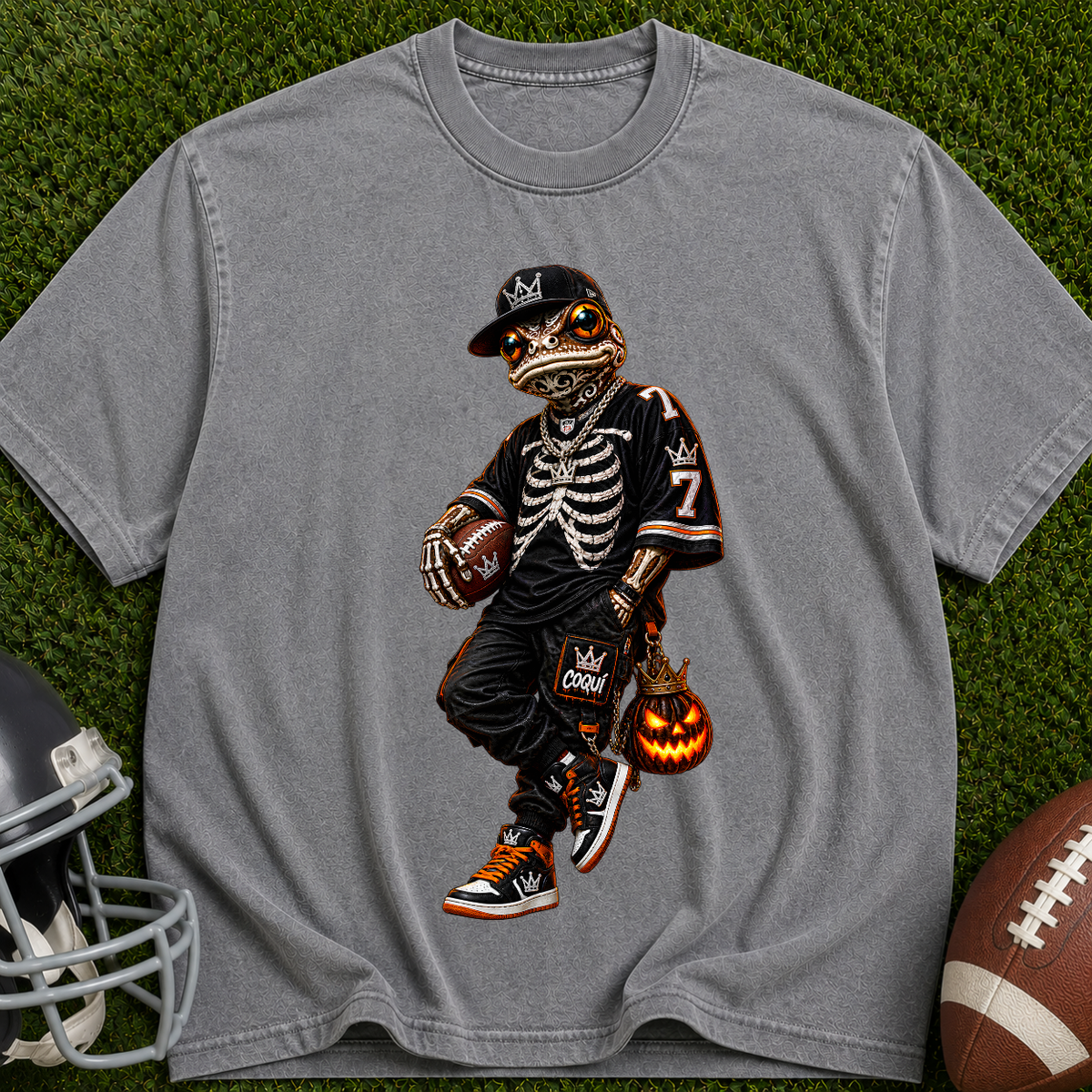 Halloween Skeleton Football Player T-Shirt — Trick-or-Treat Sports Tee