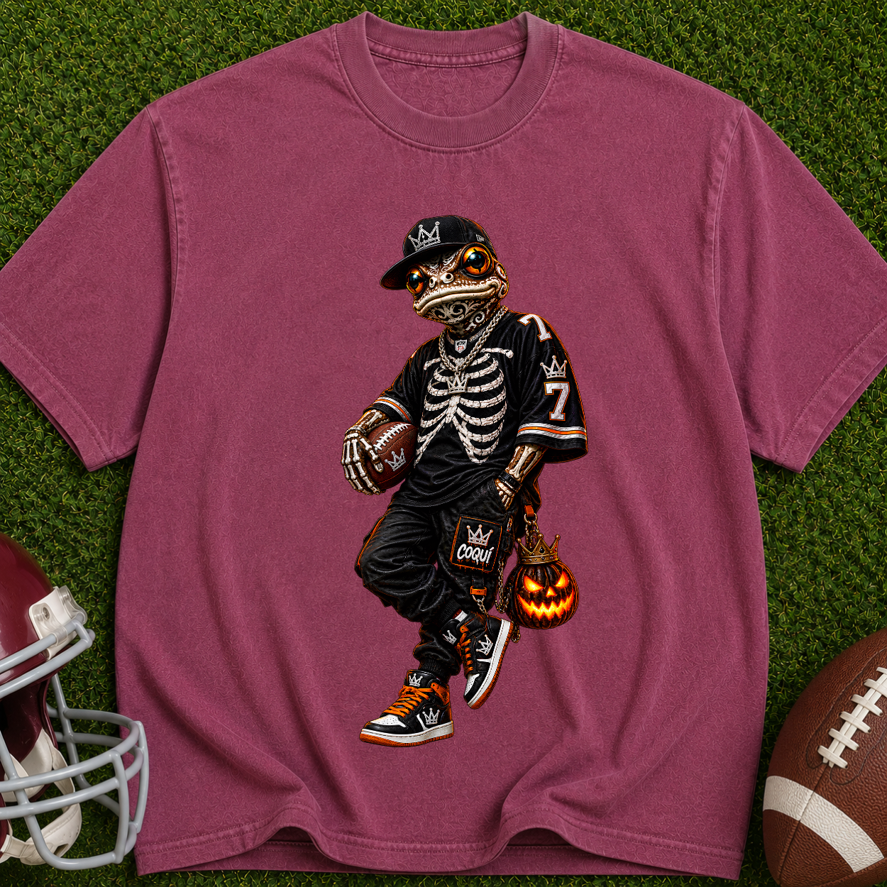 Halloween Skeleton Football Player T-Shirt — Trick-or-Treat Sports Tee