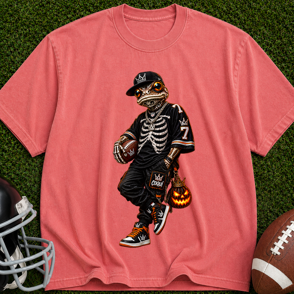 Halloween Skeleton Football Player T-Shirt — Trick-or-Treat Sports Tee