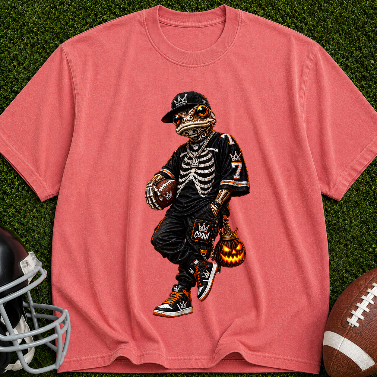 Halloween Skeleton Football Player T-Shirt — Trick-or-Treat Sports Tee