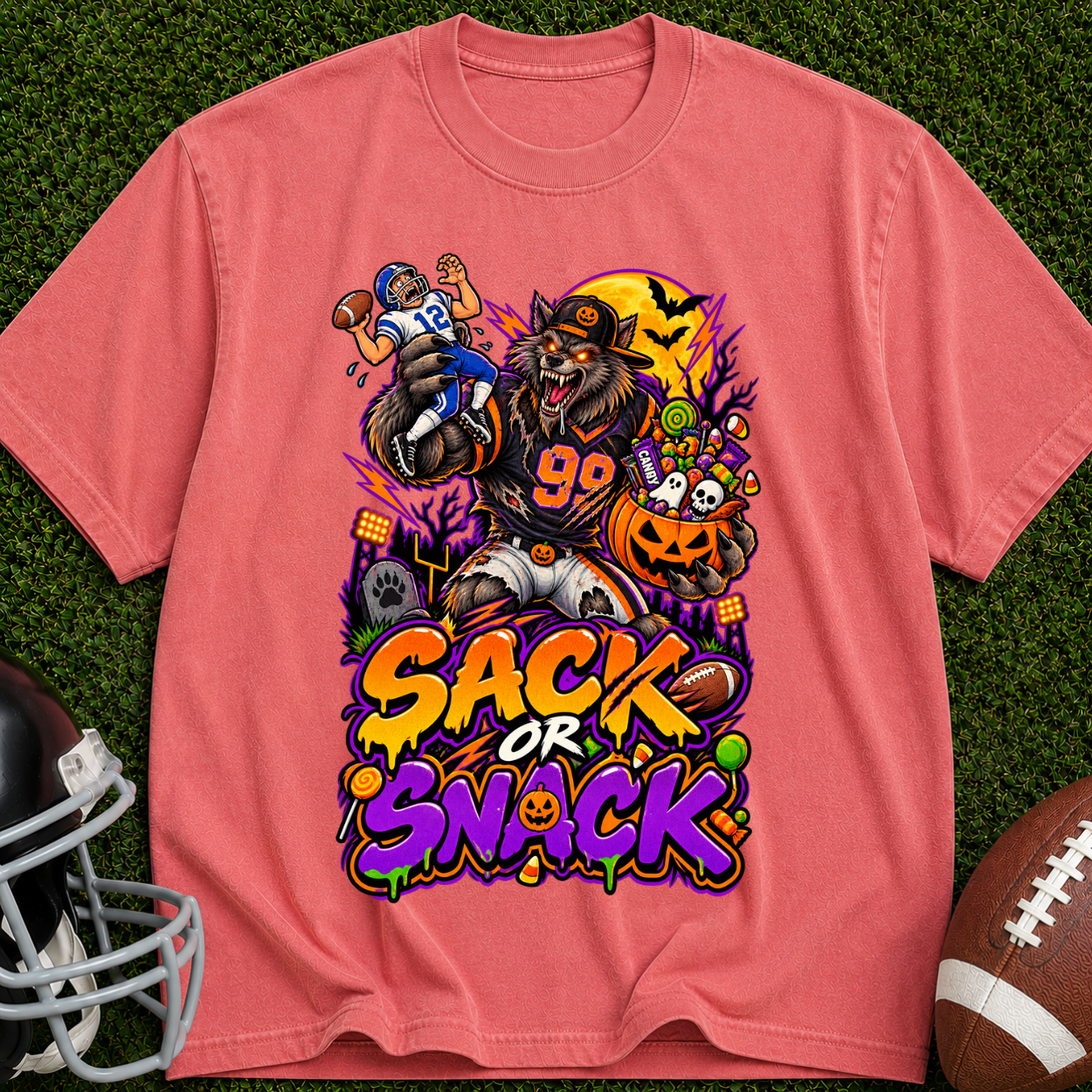 Sack or Snack Halloween Football T-Shirt