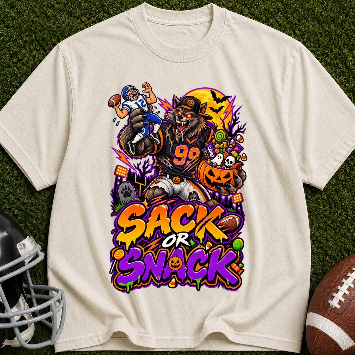 Sack or Snack Halloween Football T-Shirt