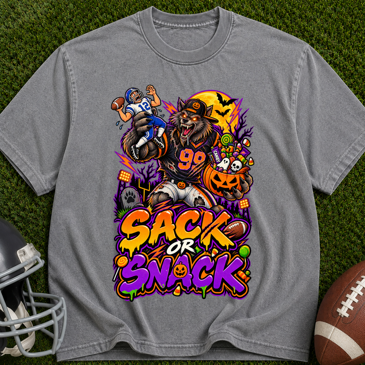 Sack or Snack Halloween Football T-Shirt