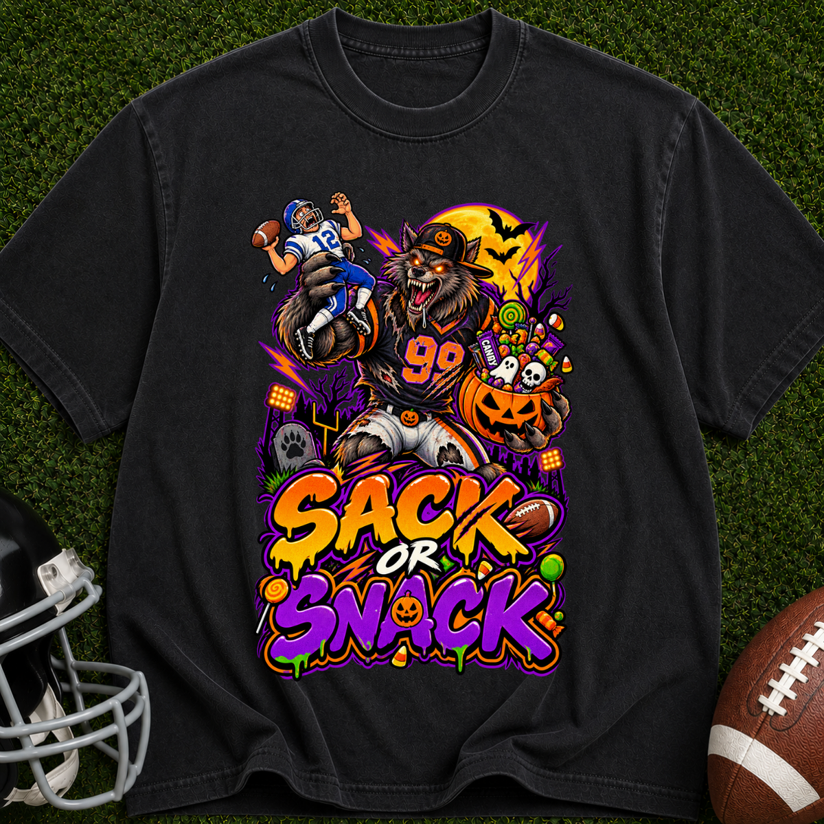 Sack or Snack Halloween Football T-Shirt