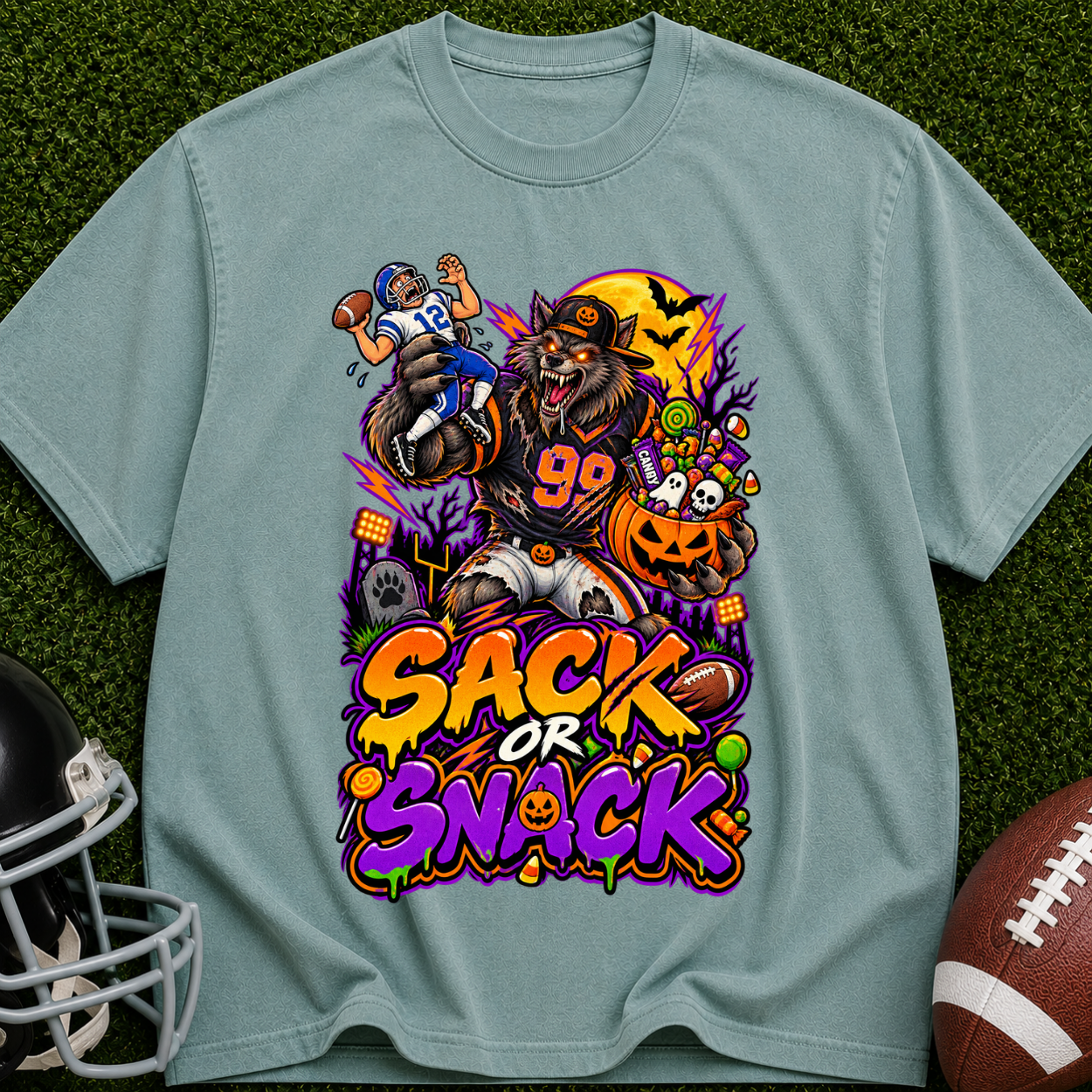 Sack or Snack Halloween Football T-Shirt
