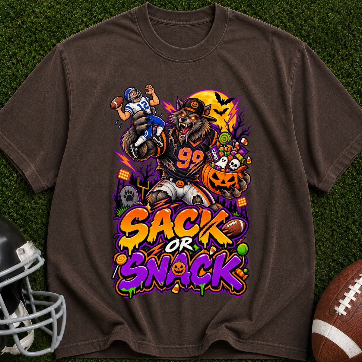 Sack or Snack Halloween Football T-Shirt