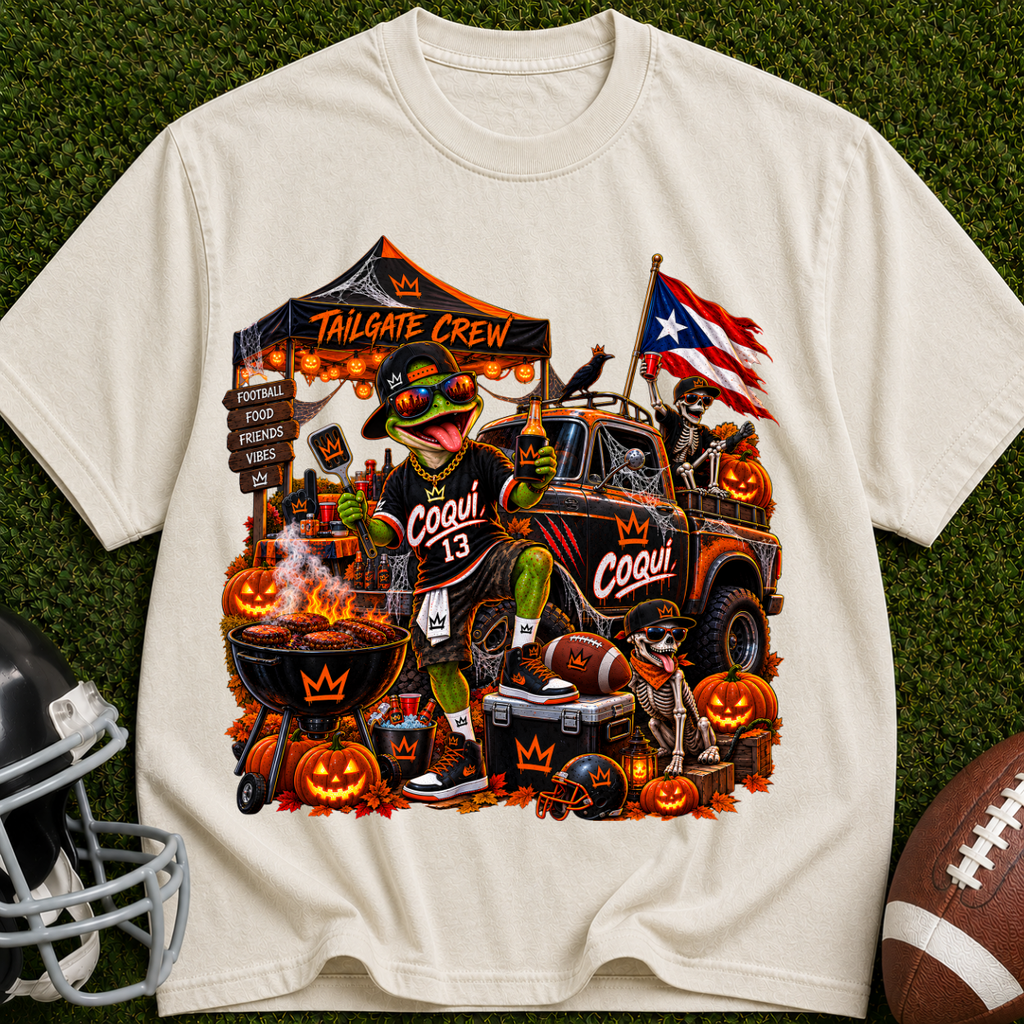 Halloween Tailgate Crew T-Shirt — Puerto Rico Flag Pumpkin Truck Graphic