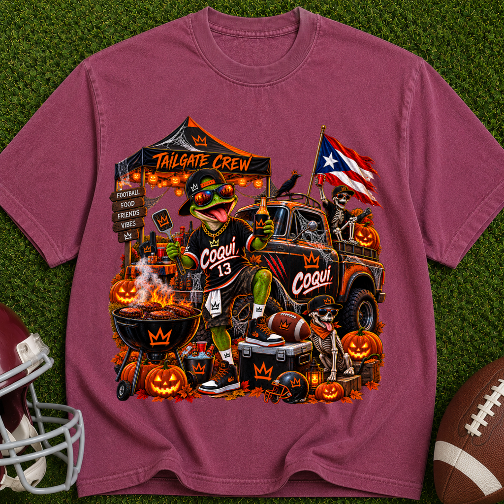 Halloween Tailgate Crew T-Shirt — Puerto Rico Flag Pumpkin Truck Graphic
