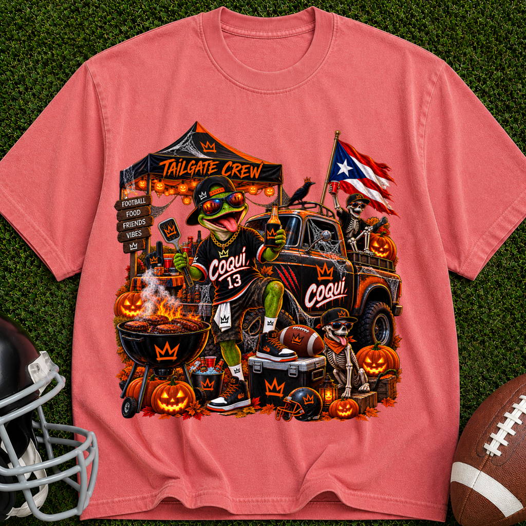 Halloween Tailgate Crew T-Shirt — Puerto Rico Flag Pumpkin Truck Graphic