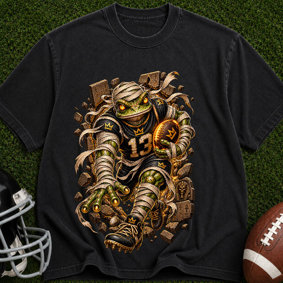 Mummy Football Player T-Shirt — Vintage Horror Sports Graphic Tee