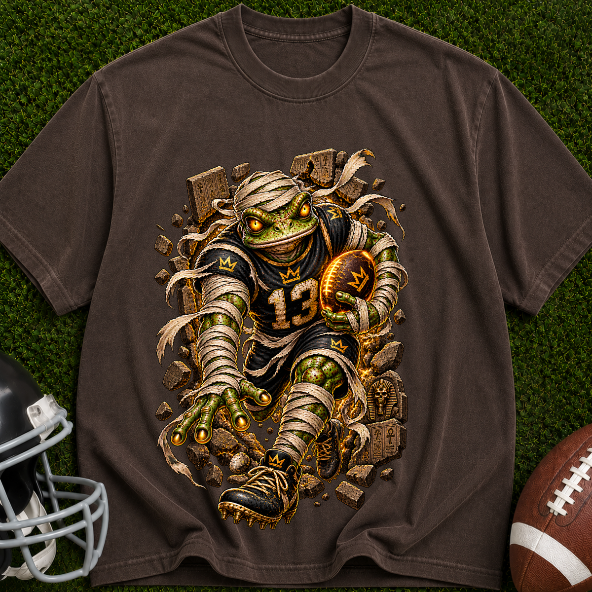 Mummy Football Player T-Shirt — Vintage Horror Sports Graphic Tee
