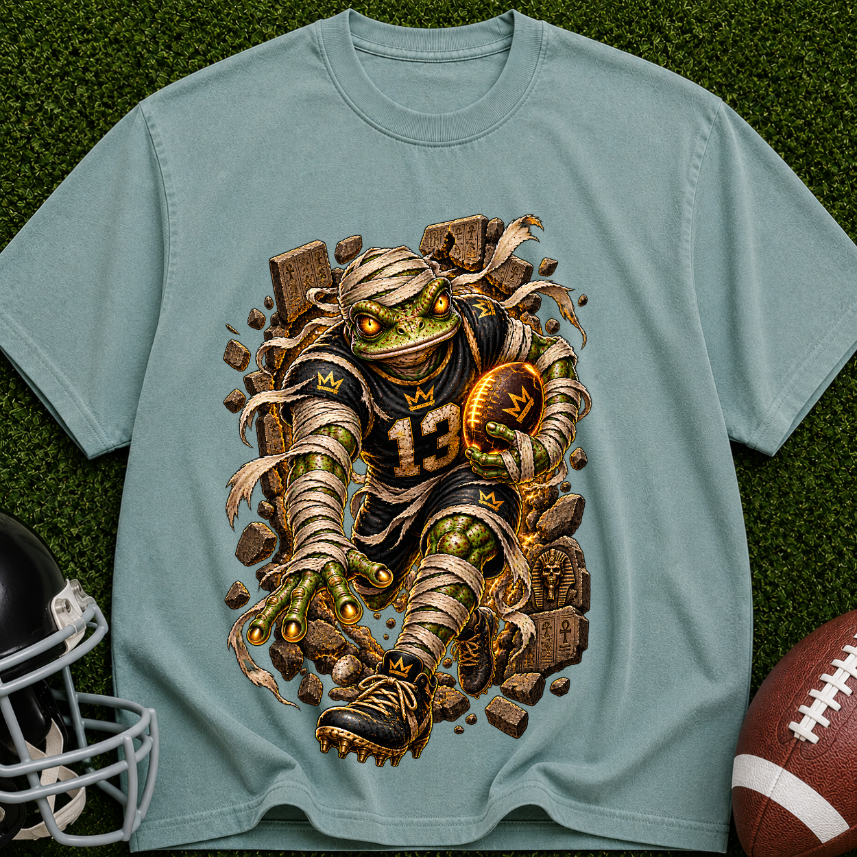 Mummy Football Player T-Shirt — Vintage Horror Sports Graphic Tee
