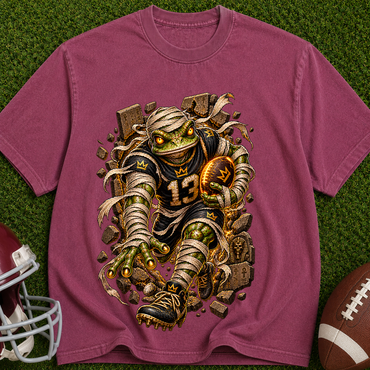 Mummy Football Player T-Shirt — Vintage Horror Sports Graphic Tee