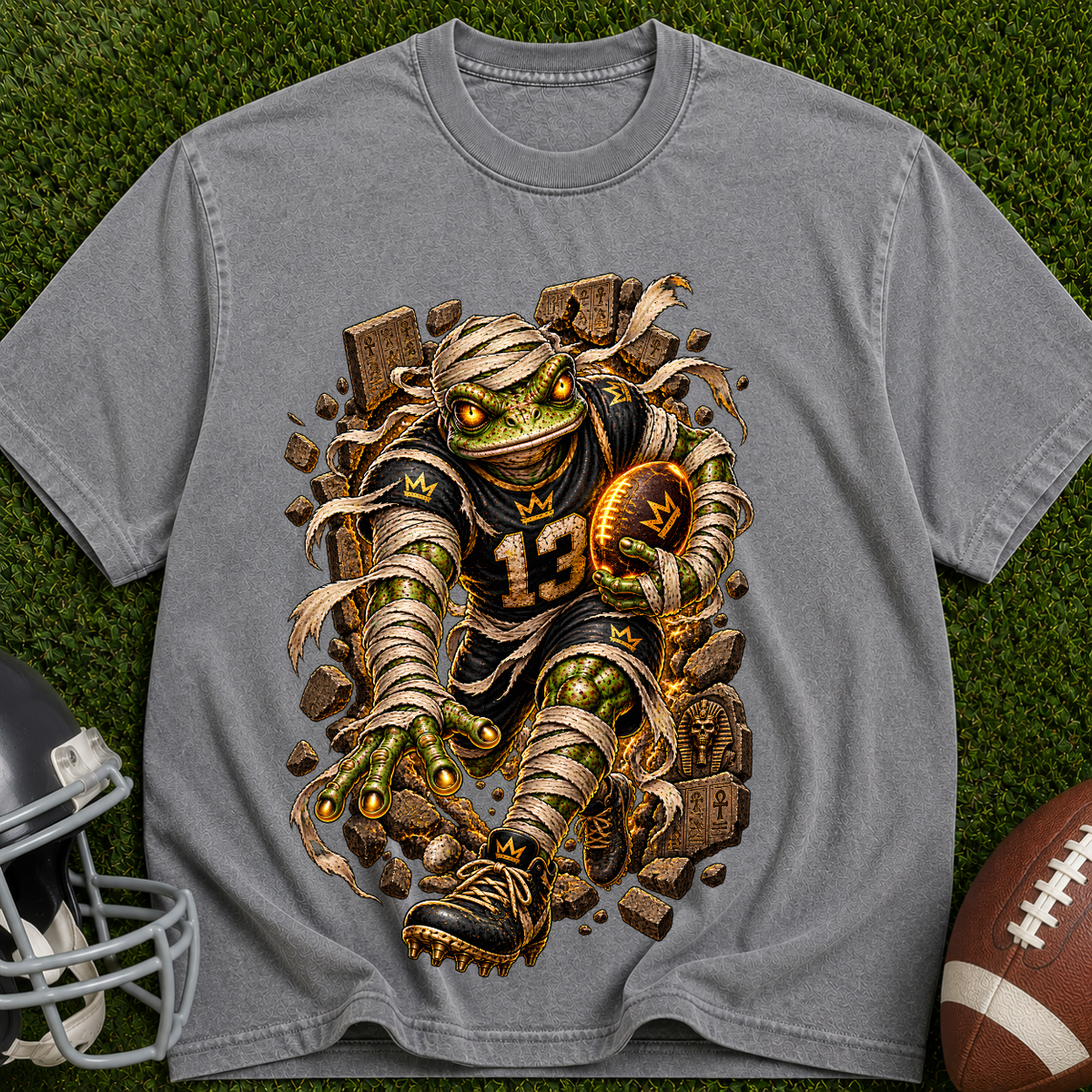 Mummy Football Player T-Shirt — Vintage Horror Sports Graphic Tee