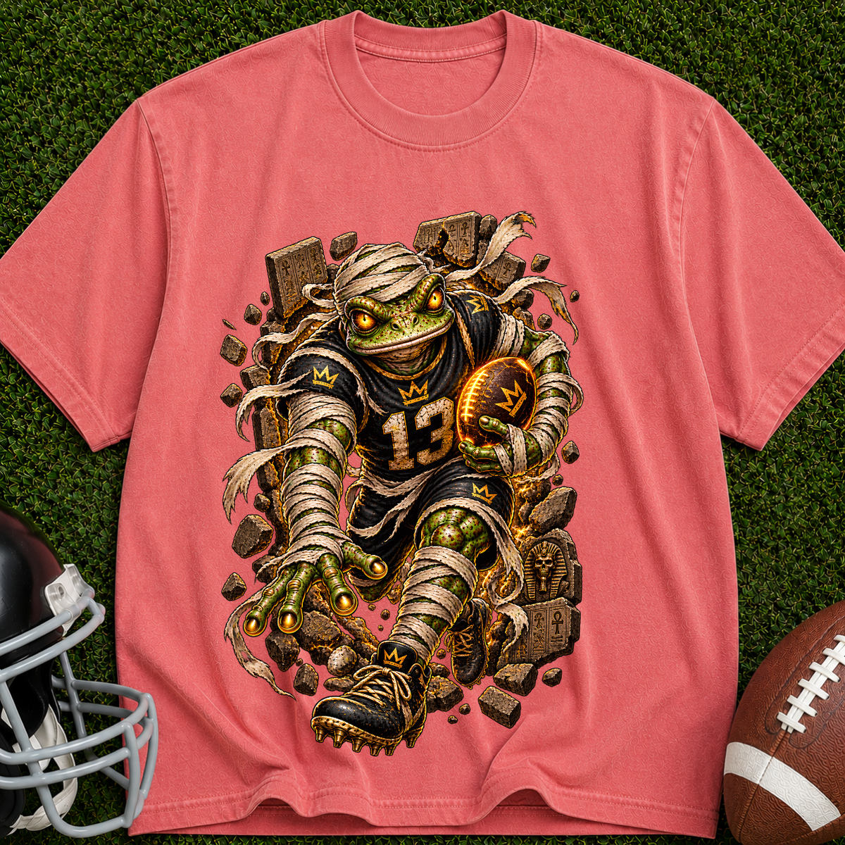 Mummy Football Player T-Shirt — Vintage Horror Sports Graphic Tee