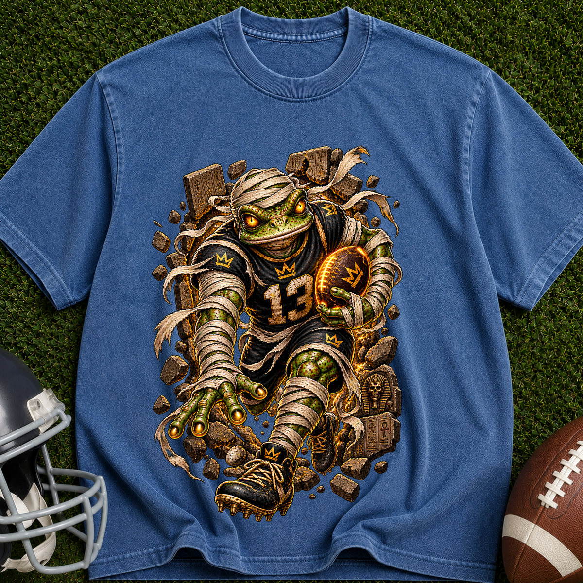 Mummy Football Player T-Shirt — Vintage Horror Sports Graphic Tee