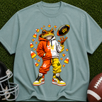 Frog Football Player Graphic T-Shirt — Candy Corn Tailgate Tee
