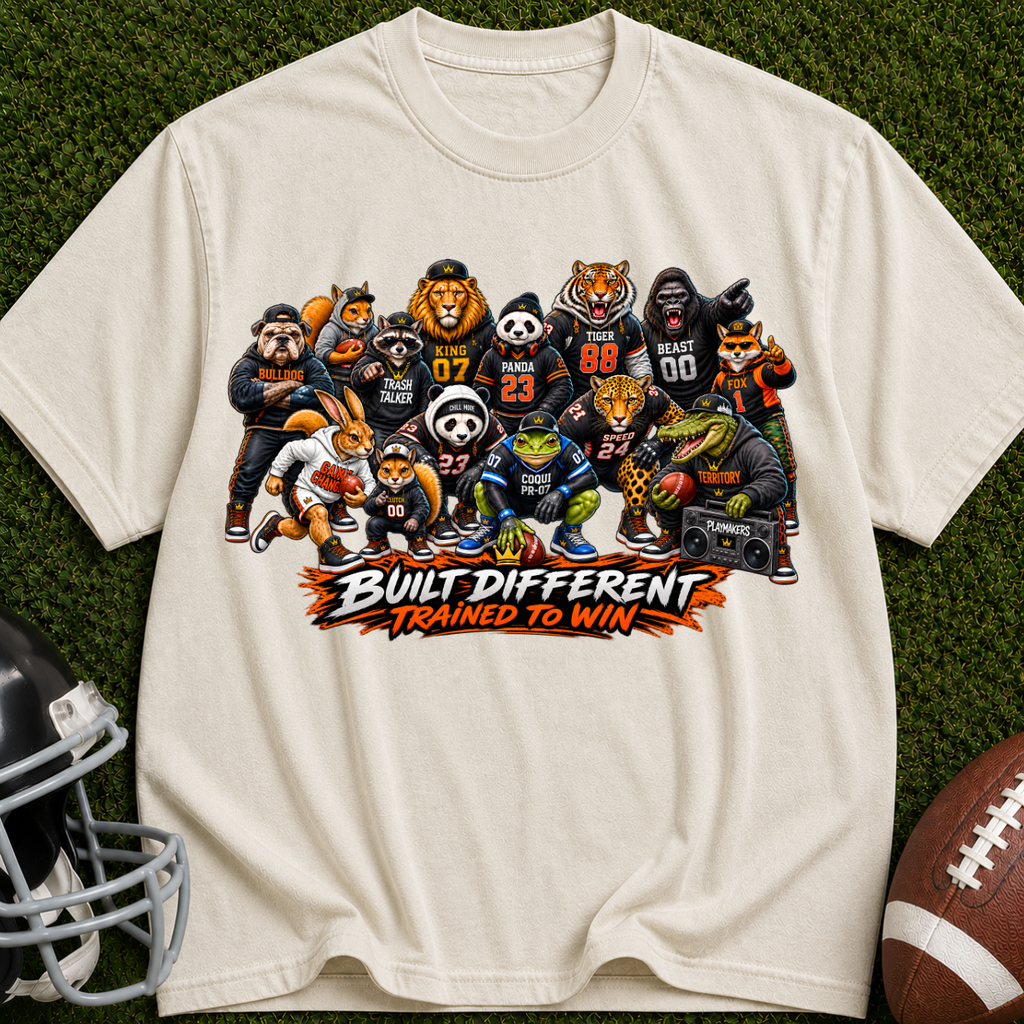 Built Different 'Trained to Win' Graphic T-Shirt — Cartoon Animal Sports Team Tee