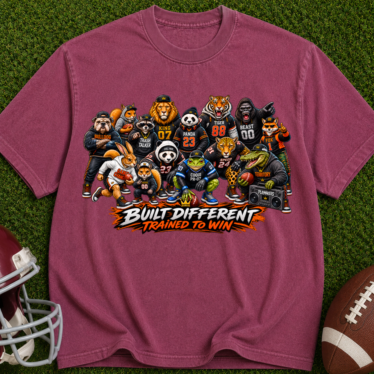 Built Different 'Trained to Win' Graphic T-Shirt — Cartoon Animal Sports Team Tee