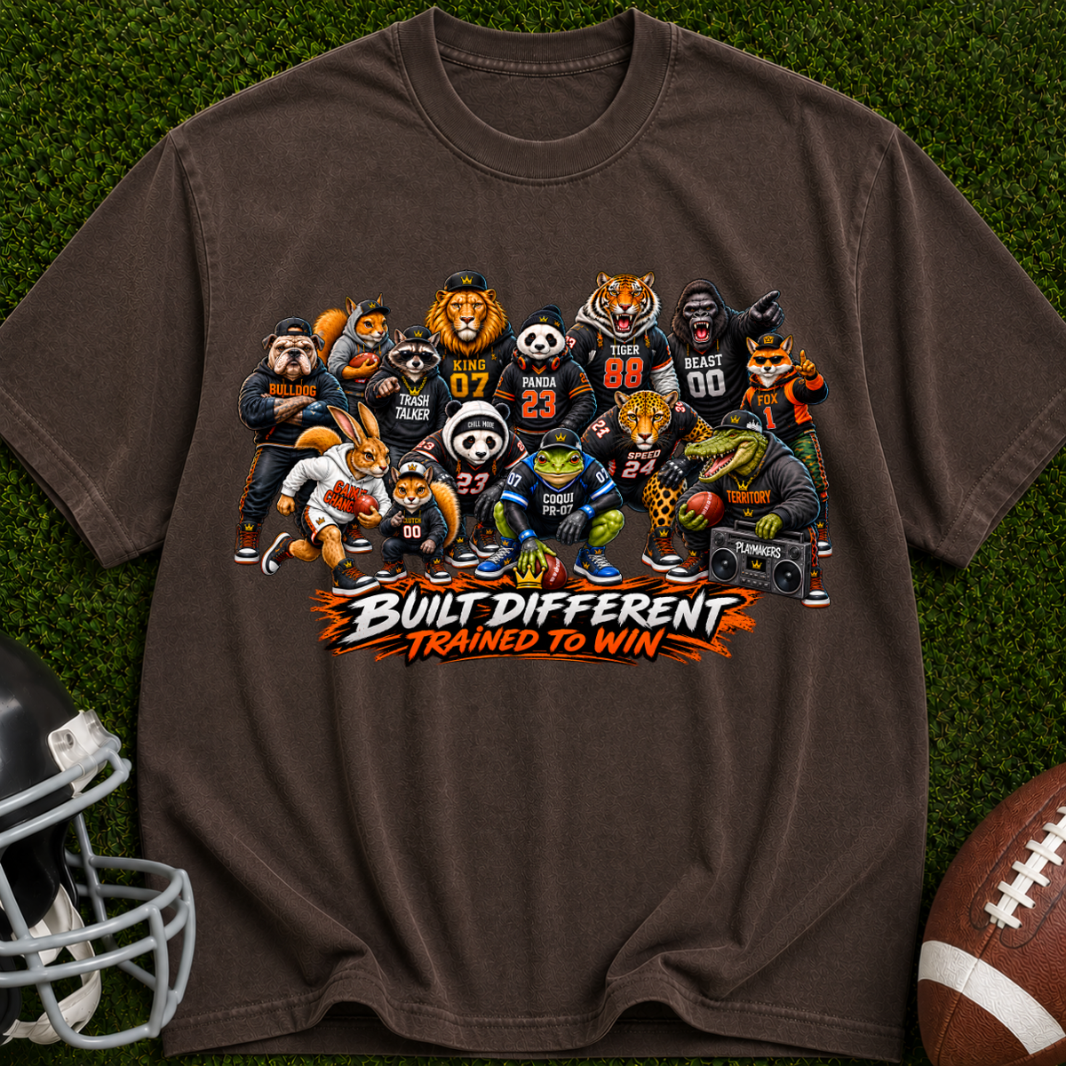 Built Different 'Trained to Win' Graphic T-Shirt — Cartoon Animal Sports Team Tee