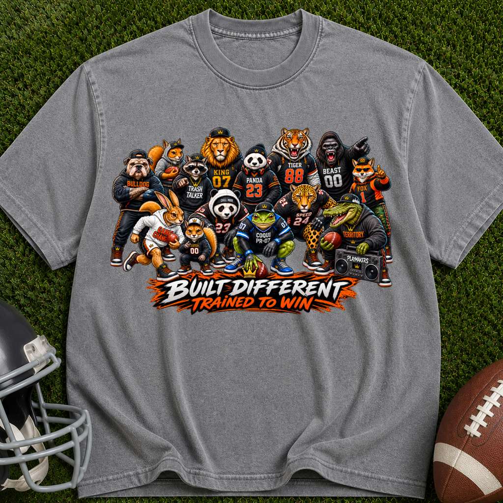 Built Different 'Trained to Win' Graphic T-Shirt — Cartoon Animal Sports Team Tee