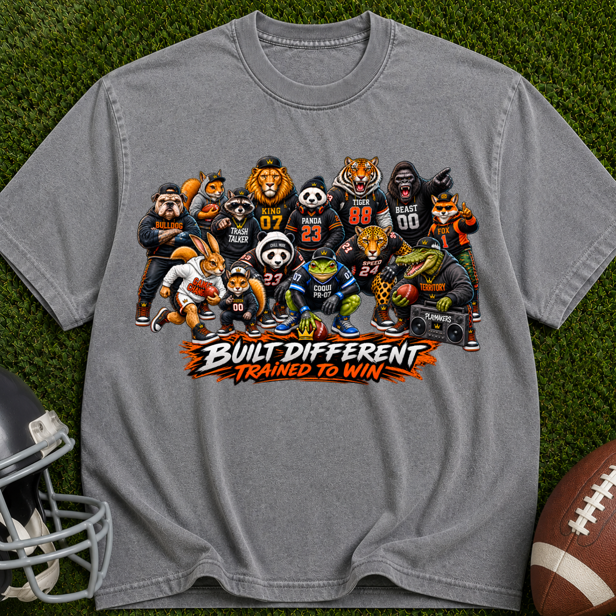 Built Different 'Trained to Win' Graphic T-Shirt — Cartoon Animal Sports Team Tee