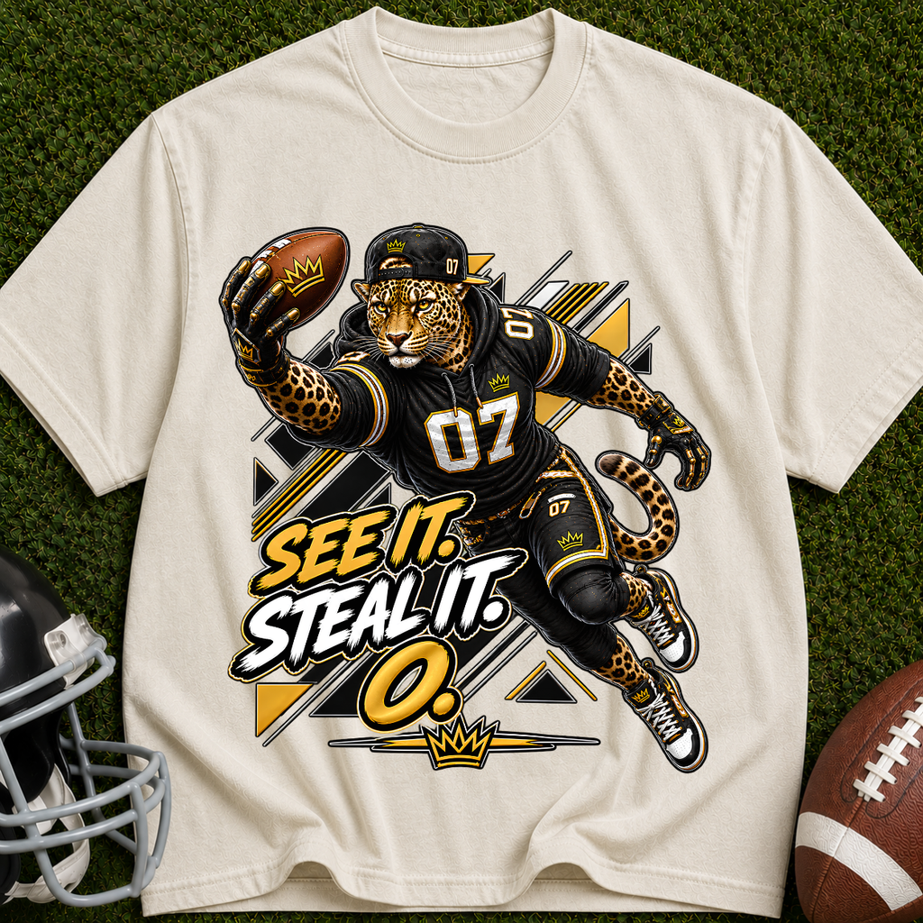 Football Panther Tee — "See It. Steal It." Graphic T-Shirt