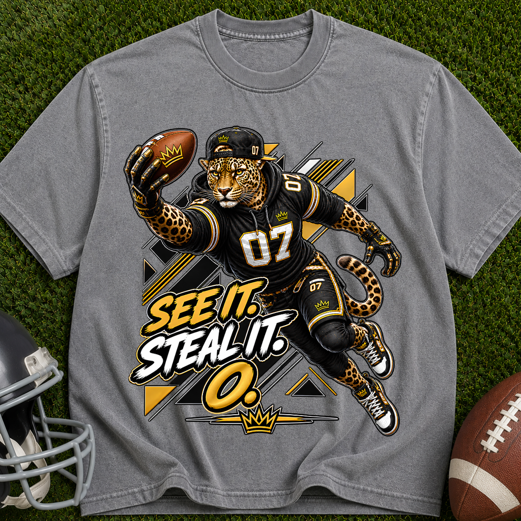 Football Panther Tee — "See It. Steal It." Graphic T-Shirt
