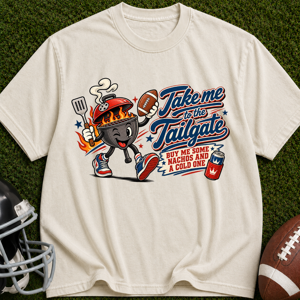 Tailgate Grill Mascot T-Shirt — "Take Me to the Tailgate" Vintage Football BBQ Tee