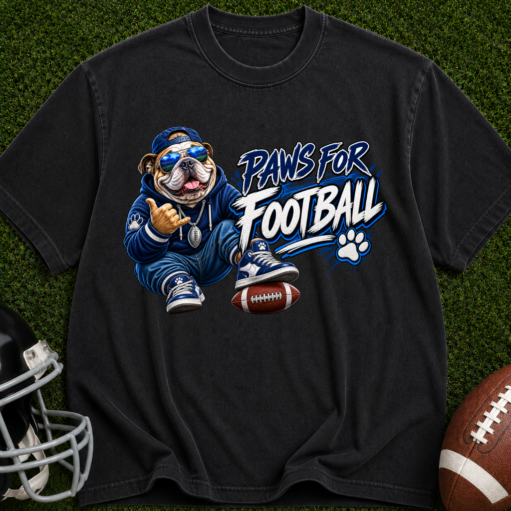 Paws for Football T‑Shirt — Retro Mascot Dog Football Tee