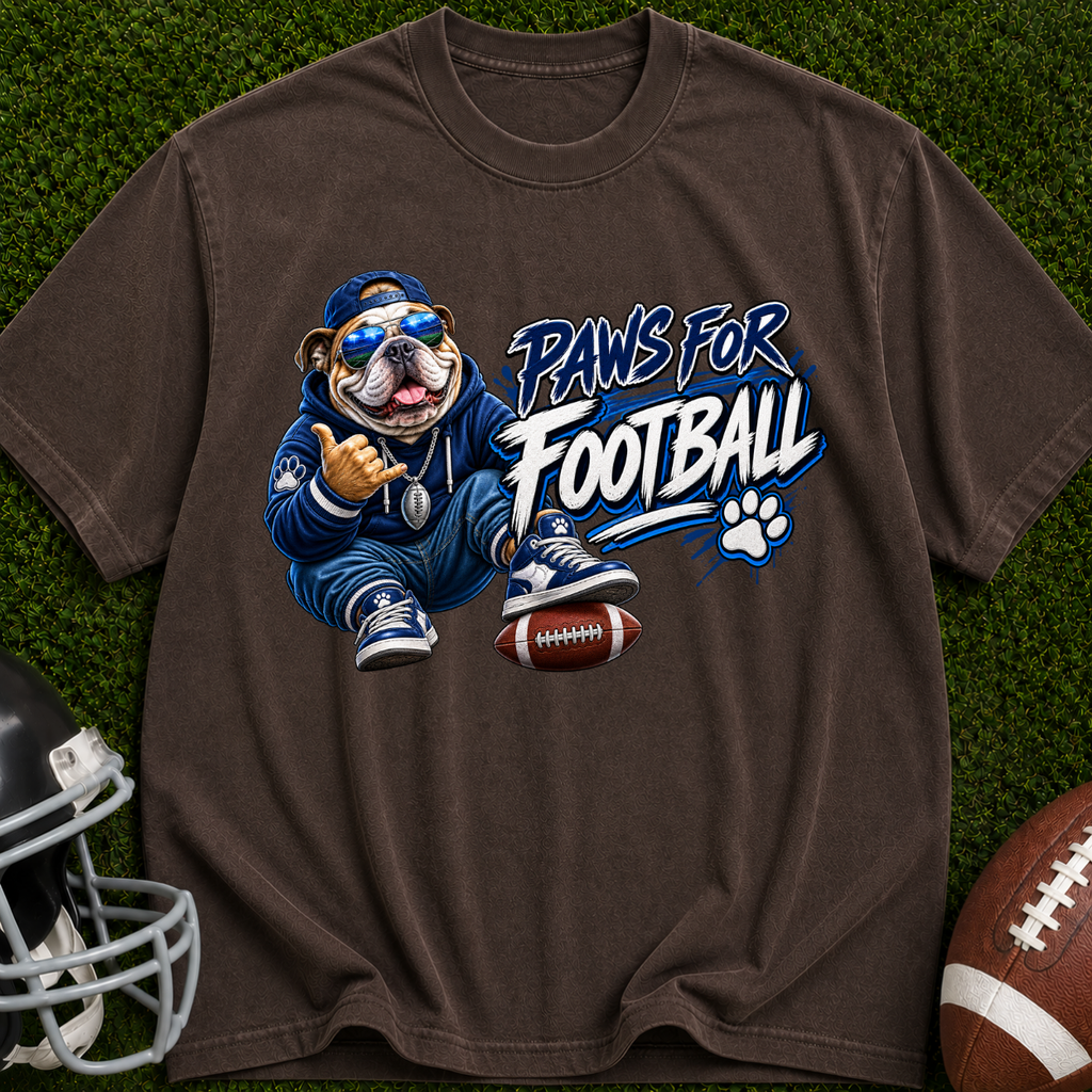 Paws for Football T‑Shirt — Retro Mascot Dog Football Tee
