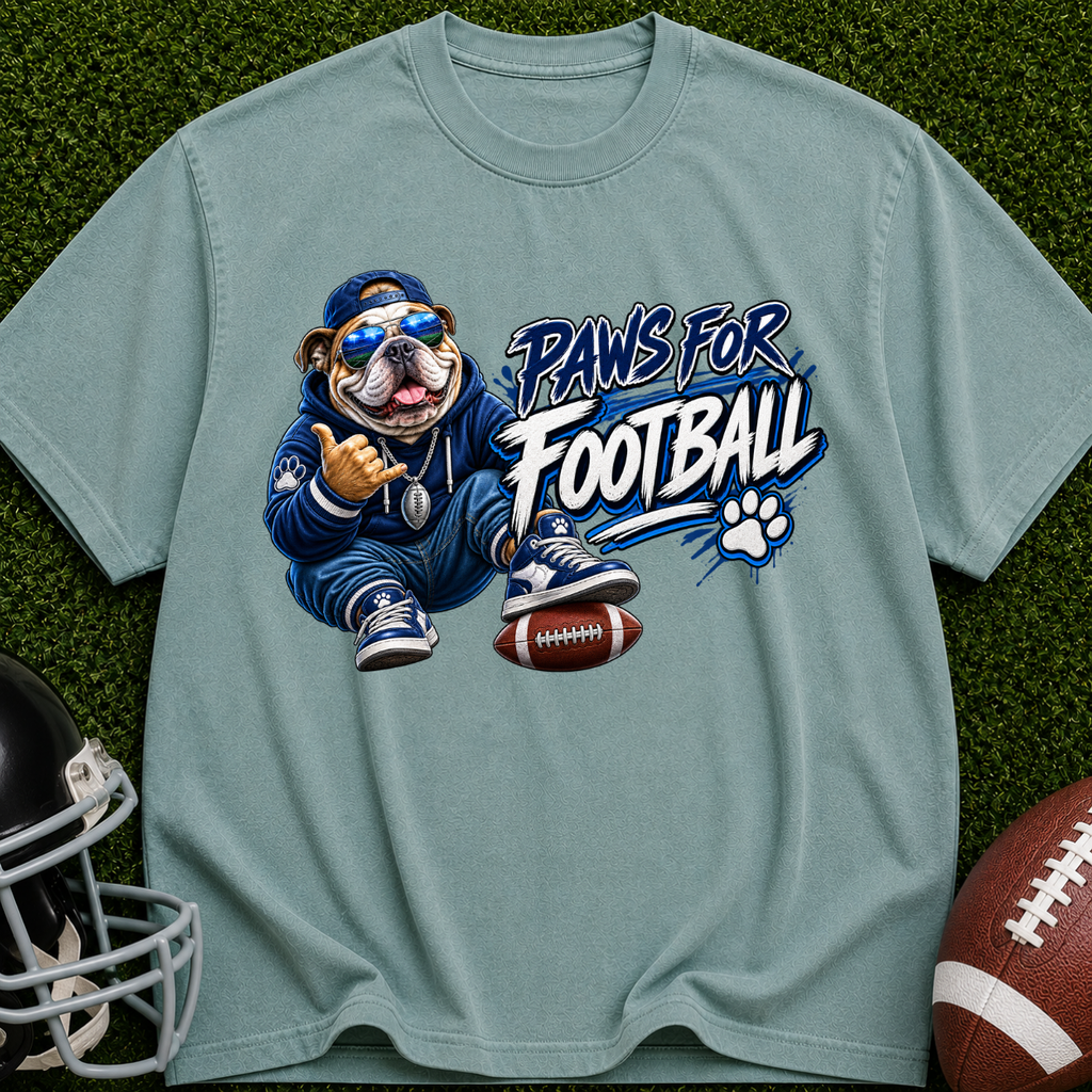 Paws for Football T‑Shirt — Retro Mascot Dog Football Tee