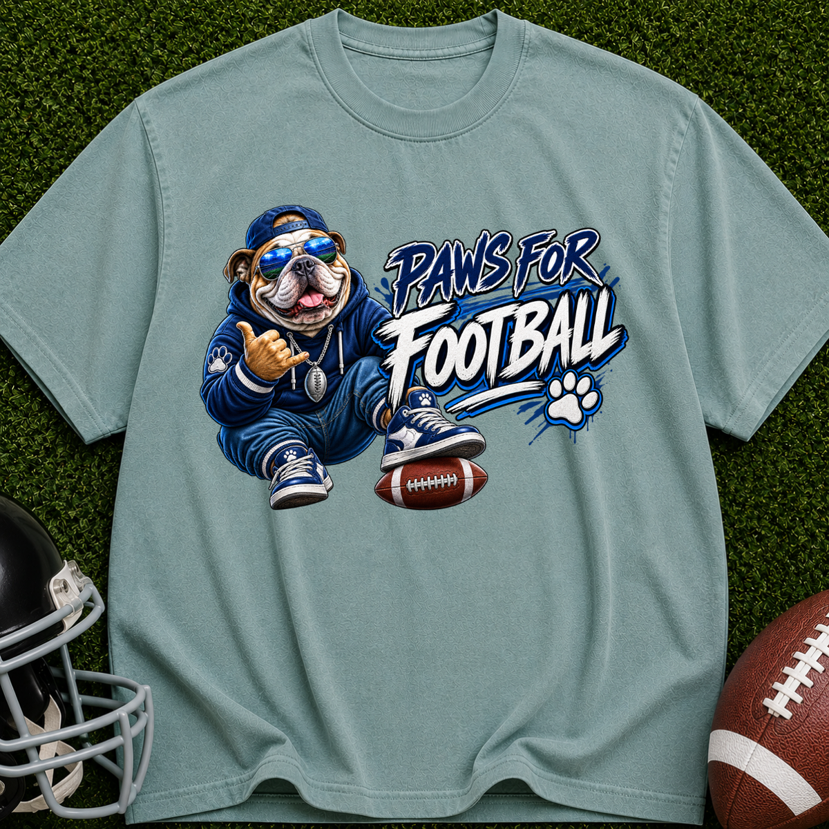 Paws for Football T‑Shirt — Retro Mascot Dog Football Tee