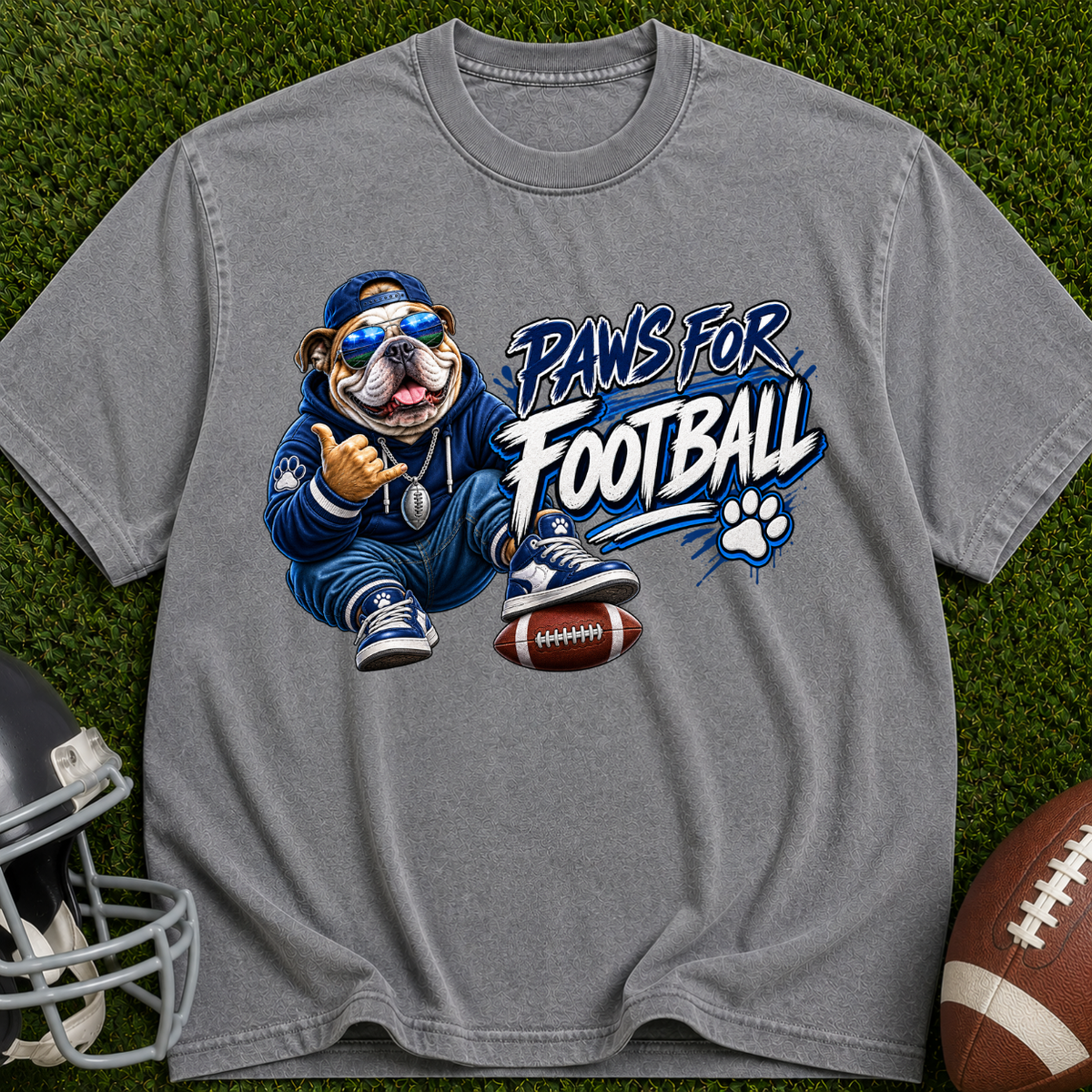 Paws for Football T‑Shirt — Retro Mascot Dog Football Tee
